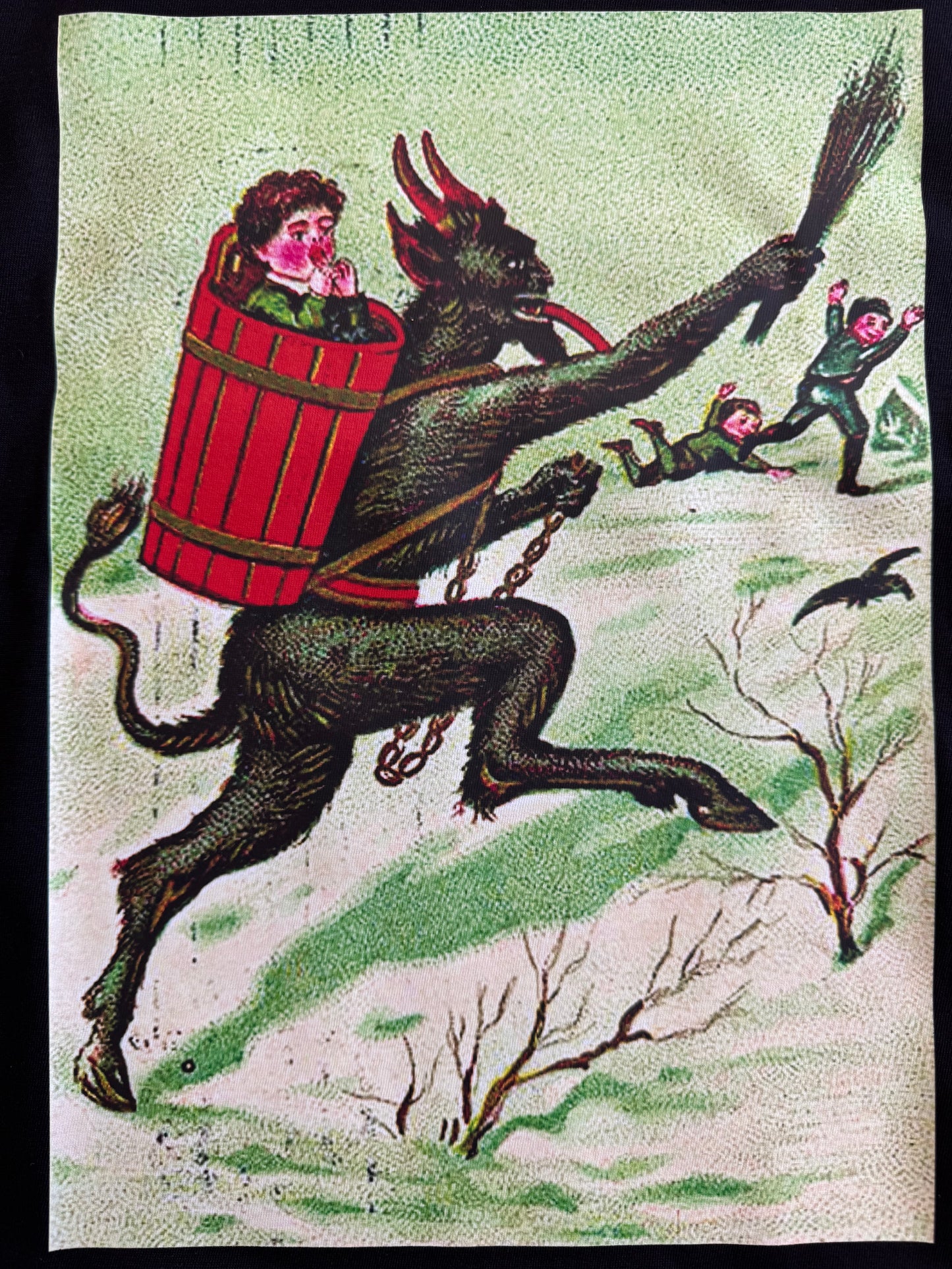 LADIES T Shirt - Krampus (child in barrel)