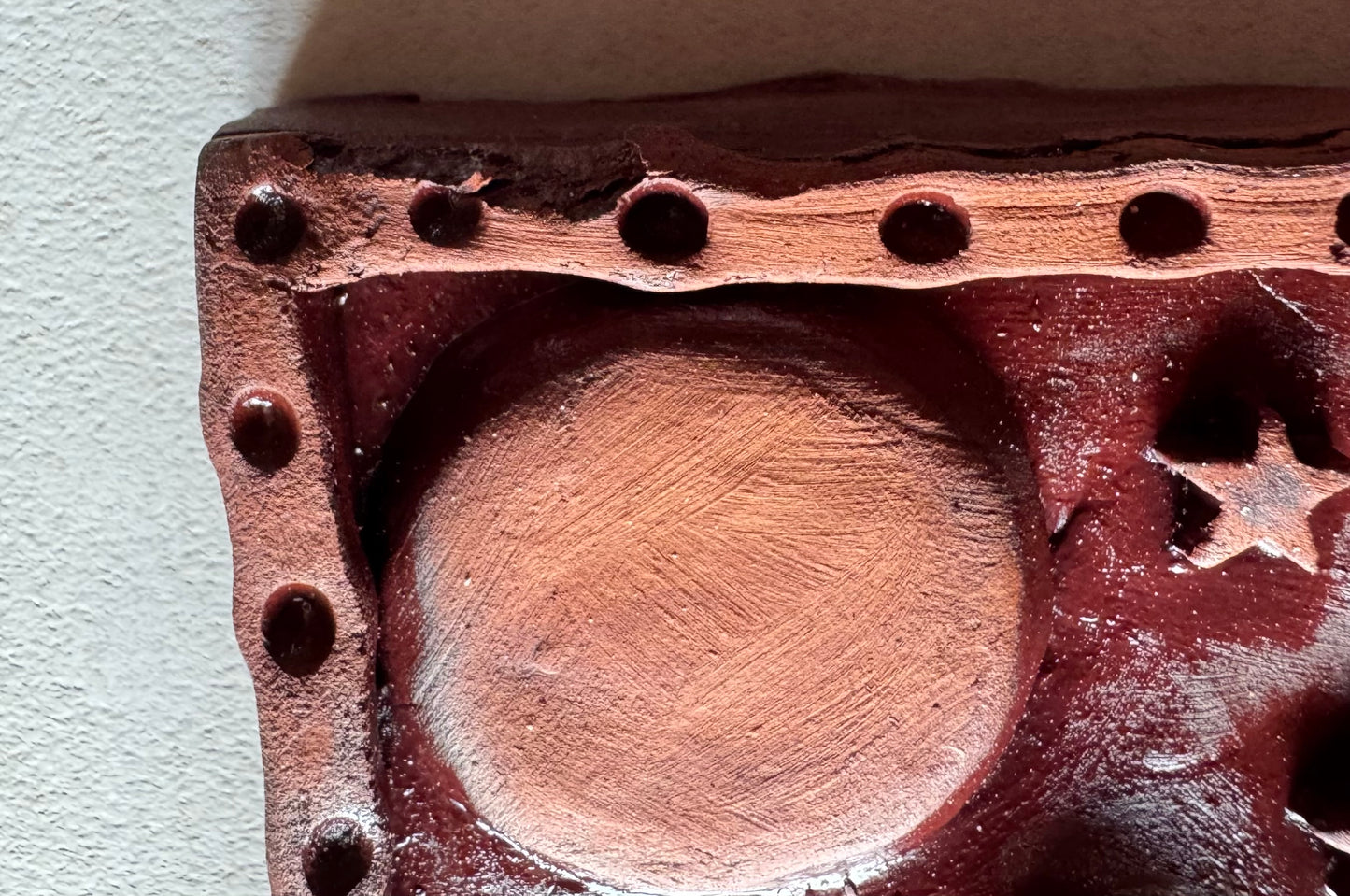 (Slight second) Terracotta Moon Gazing Hare Wall Plaque with oxides (Copy)