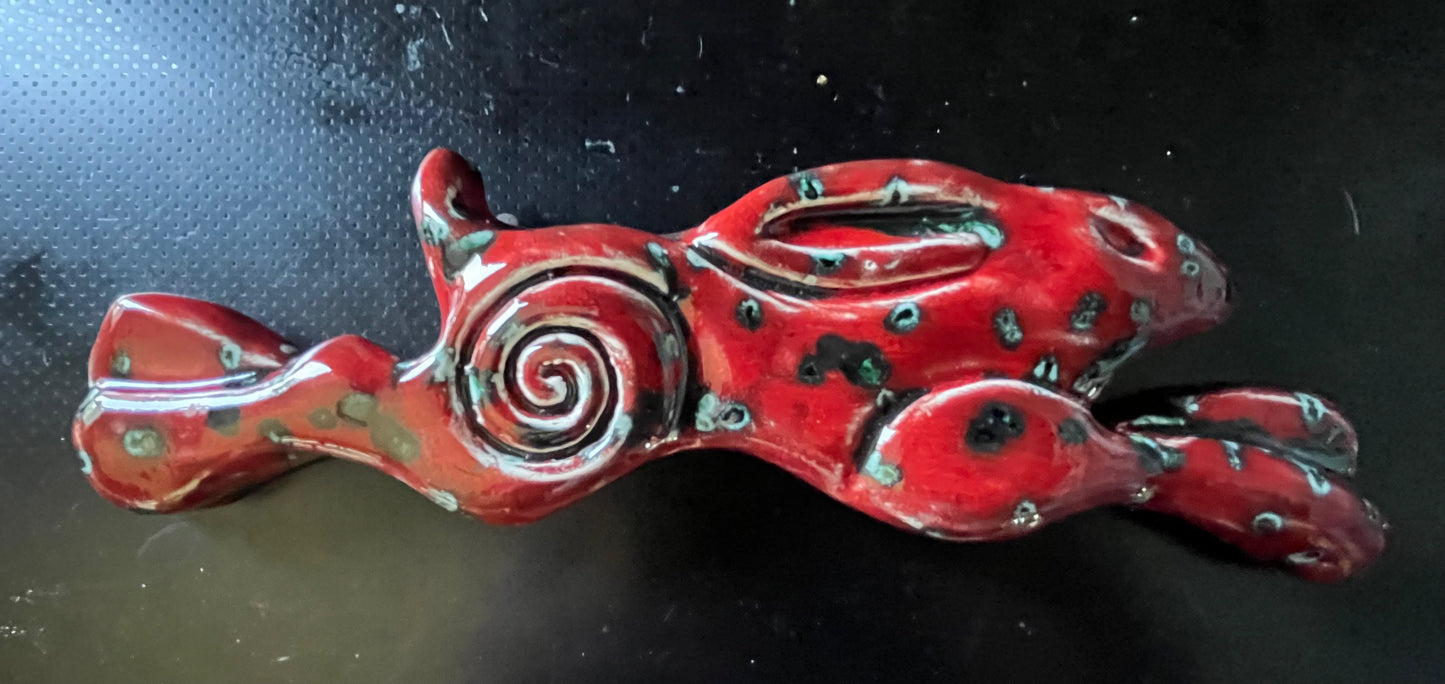 Large Leaping Hare Wall Plaque Solar red glaze