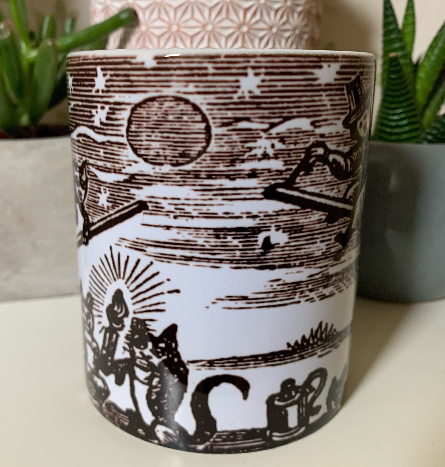 Witches and familiars enjoying the full moon mug