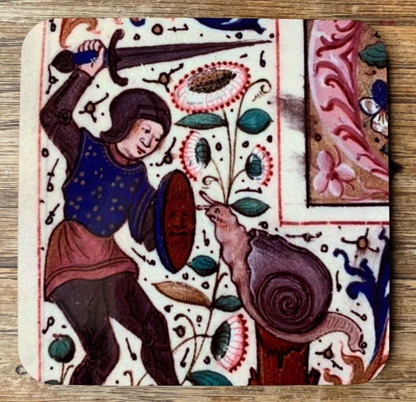 Medieval Knight vs Snail coasters - set of 4