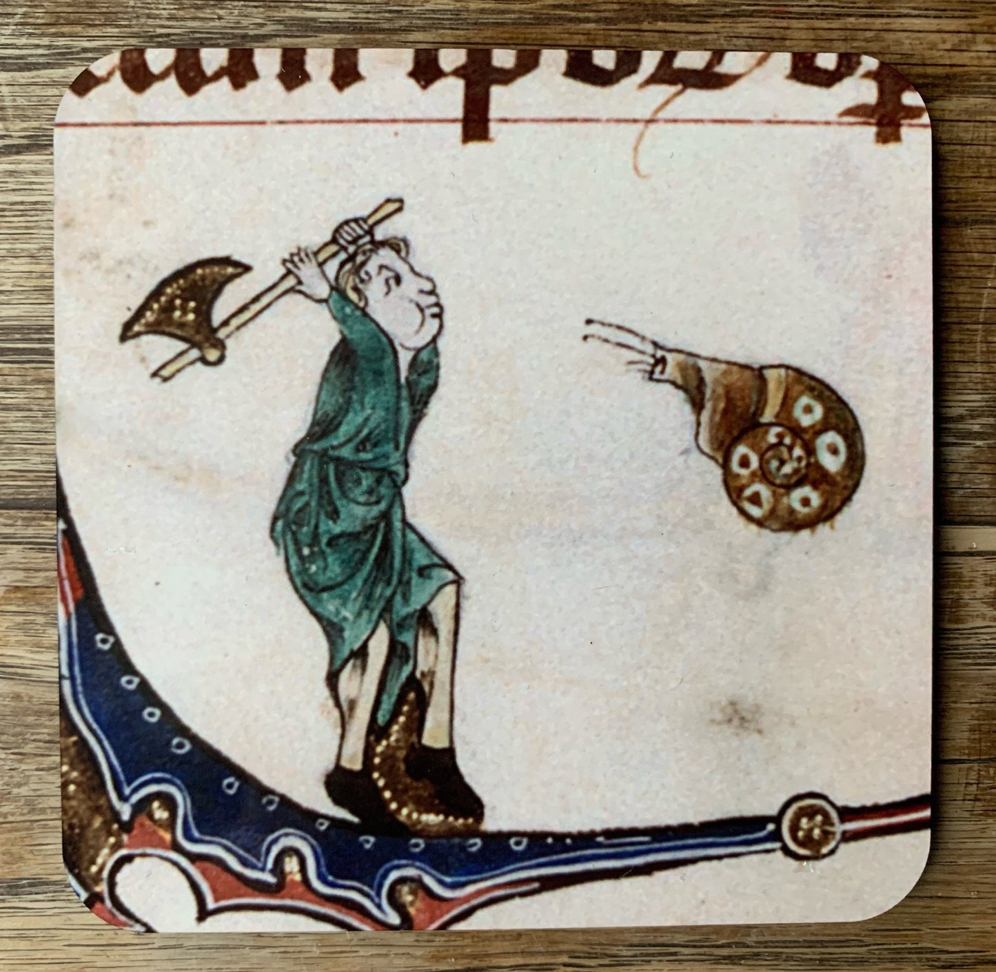 Medieval Knight vs Snail coasters - set of 4