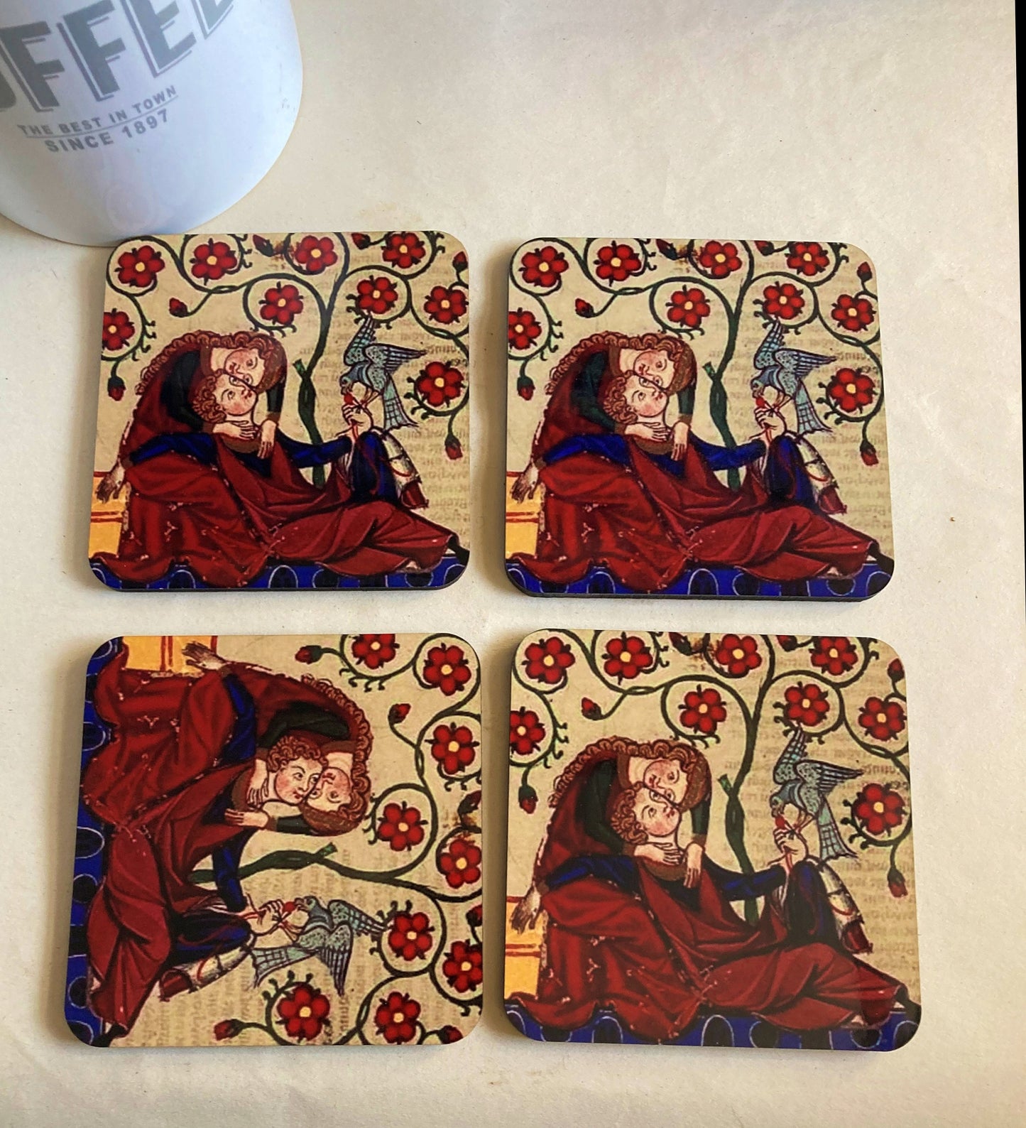 Courtly Love coasters - set of 4