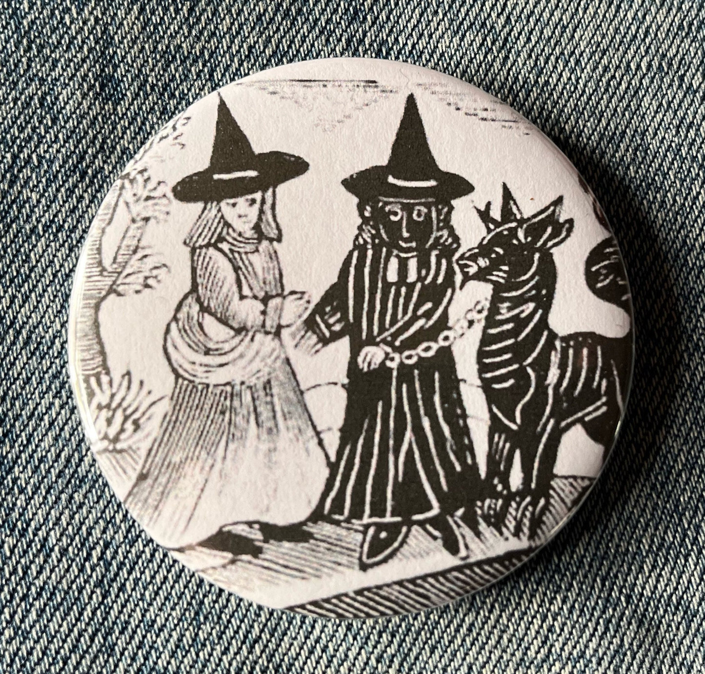 Woodcut Witches Button Badges 32mm - Choose from 4 designs