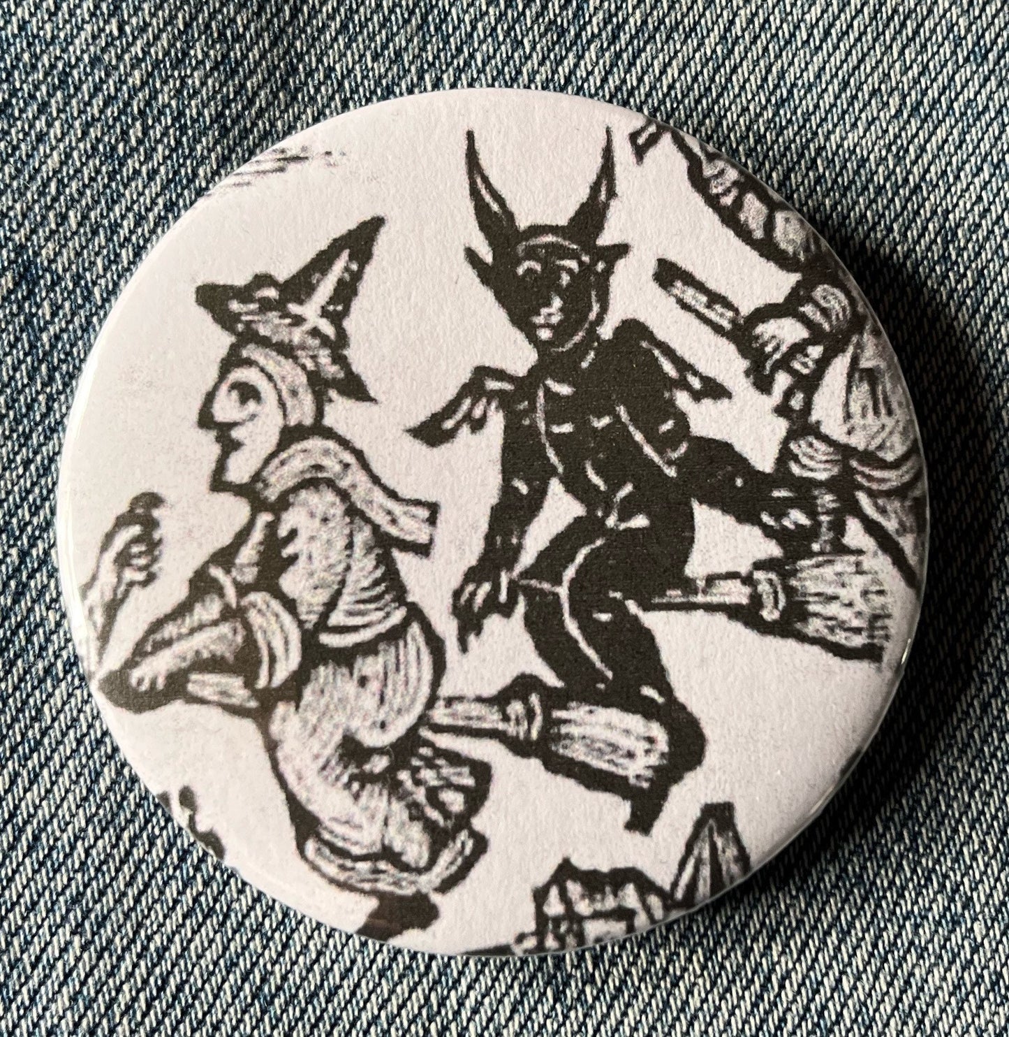 Woodcut Witches Button Badges 32mm - Choose from 4 designs