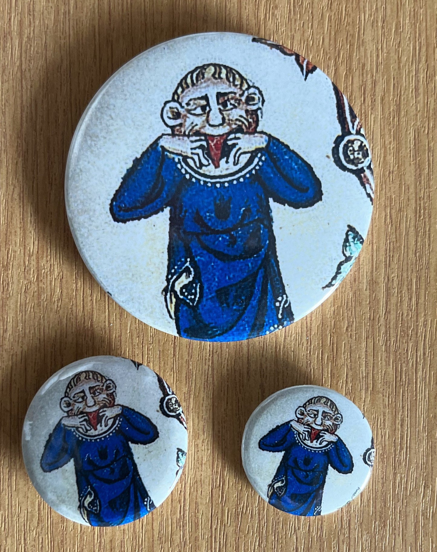 Medieval Funny Face Badge - 32mm - choose from 2 designs