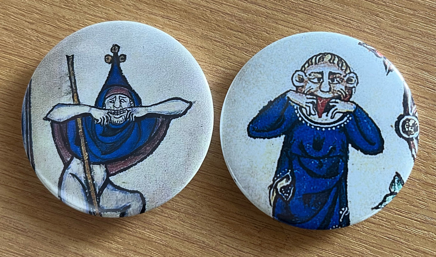 Medieval Funny Face Badge - 32mm - choose from 2 designs
