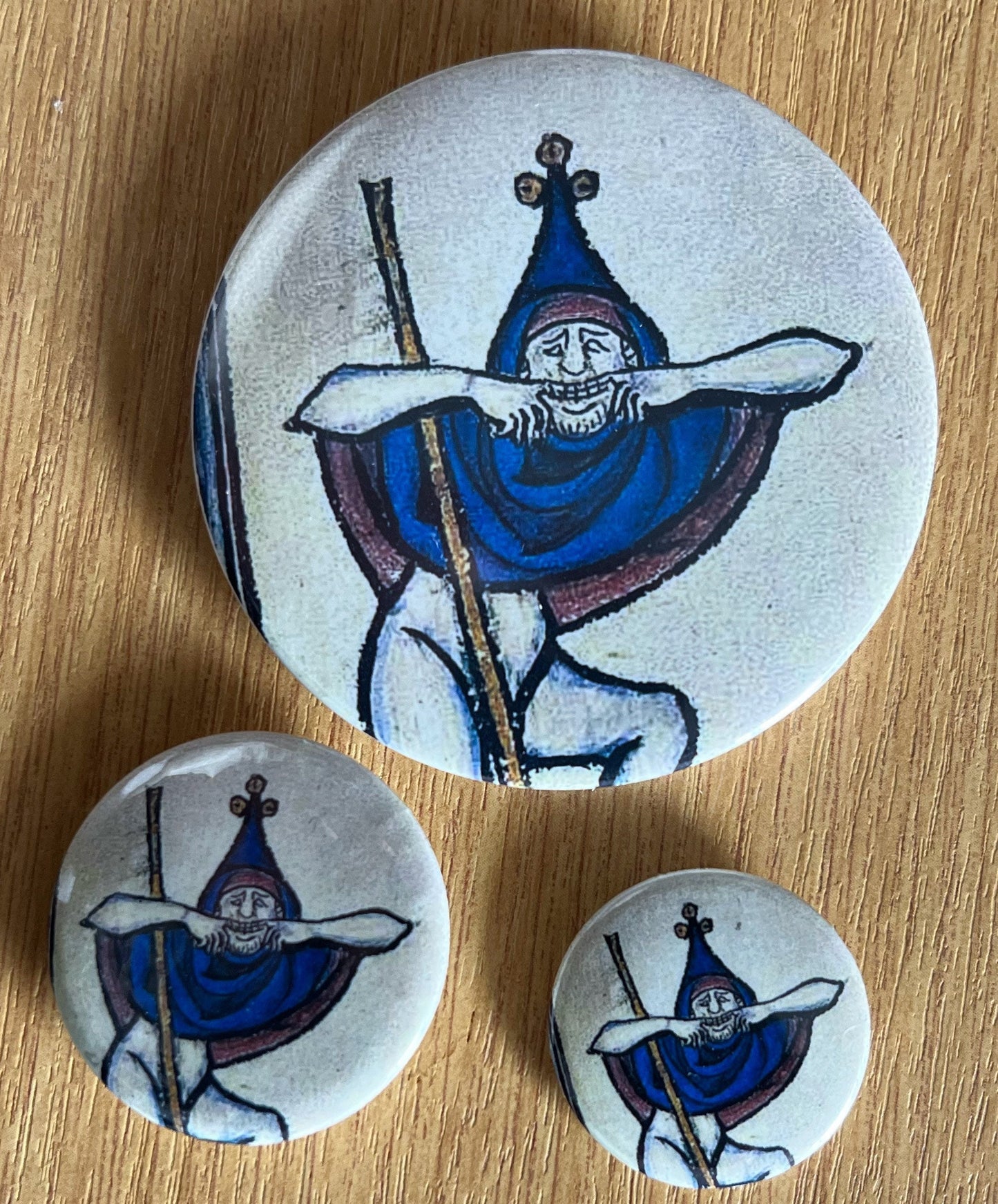 Medieval Funny Face Badge - 32mm - choose from 2 designs