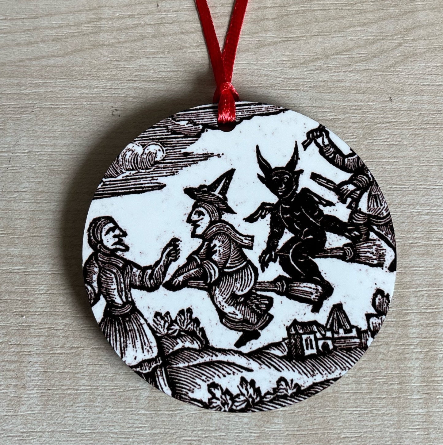 Woodcut Witches Tree Decorations - Double sided