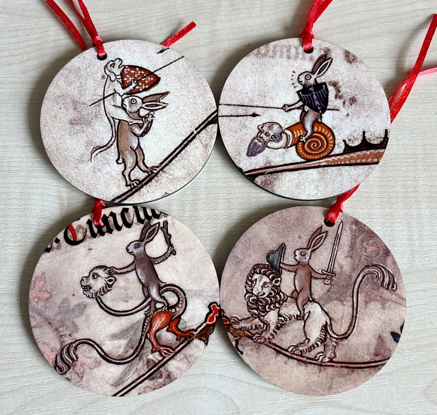 Medieval Rabbit Tree Decorations - Double sided