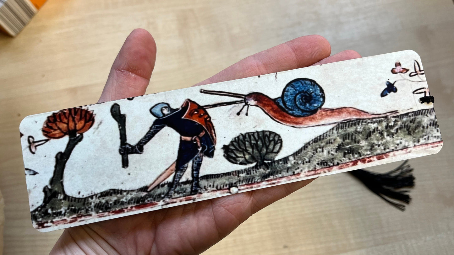 Medieval Knight and Snail Bookmark (aluminium) - Choose from 3 sizes