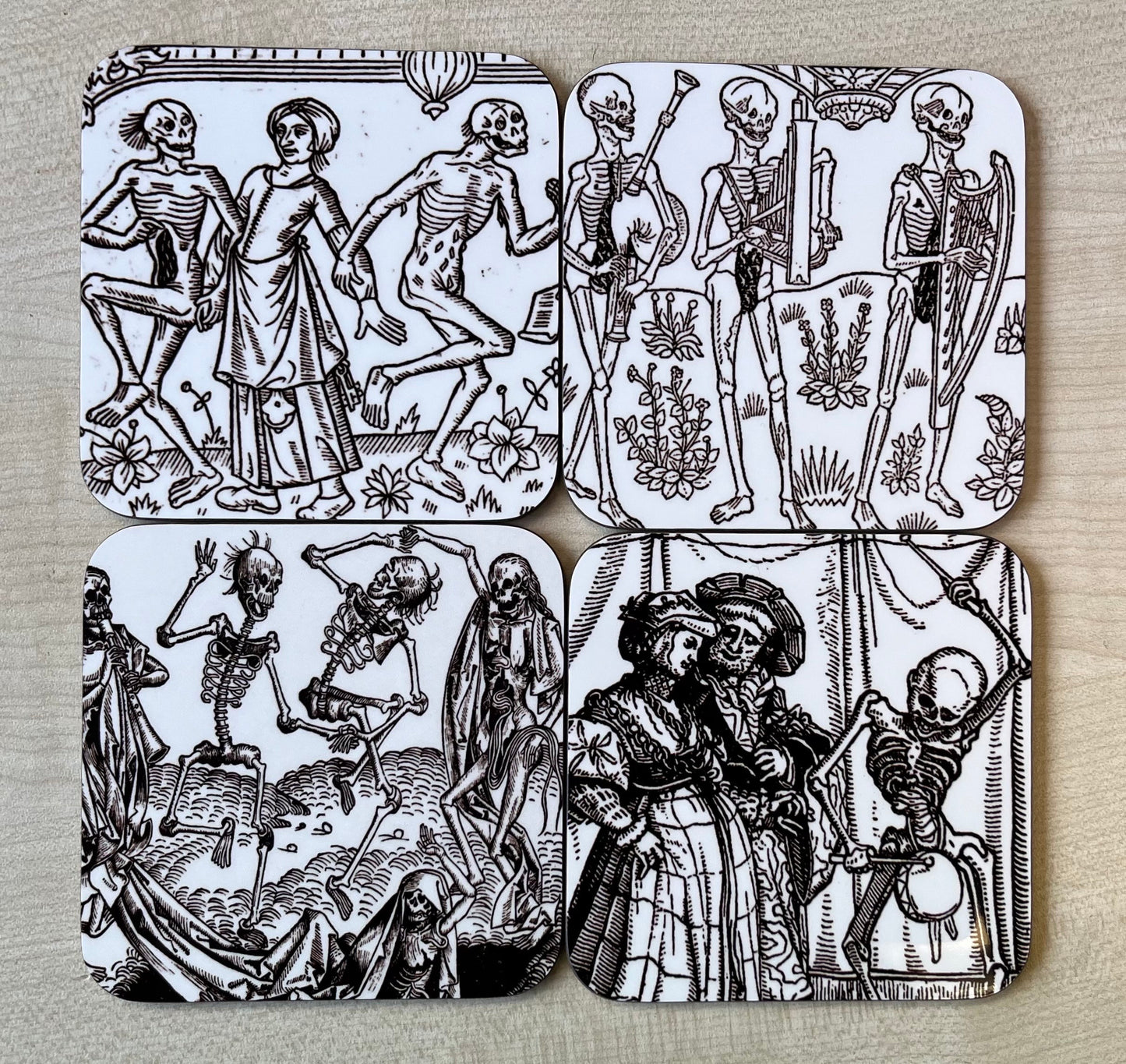 B&W Dance of Death design coasters - set of 4