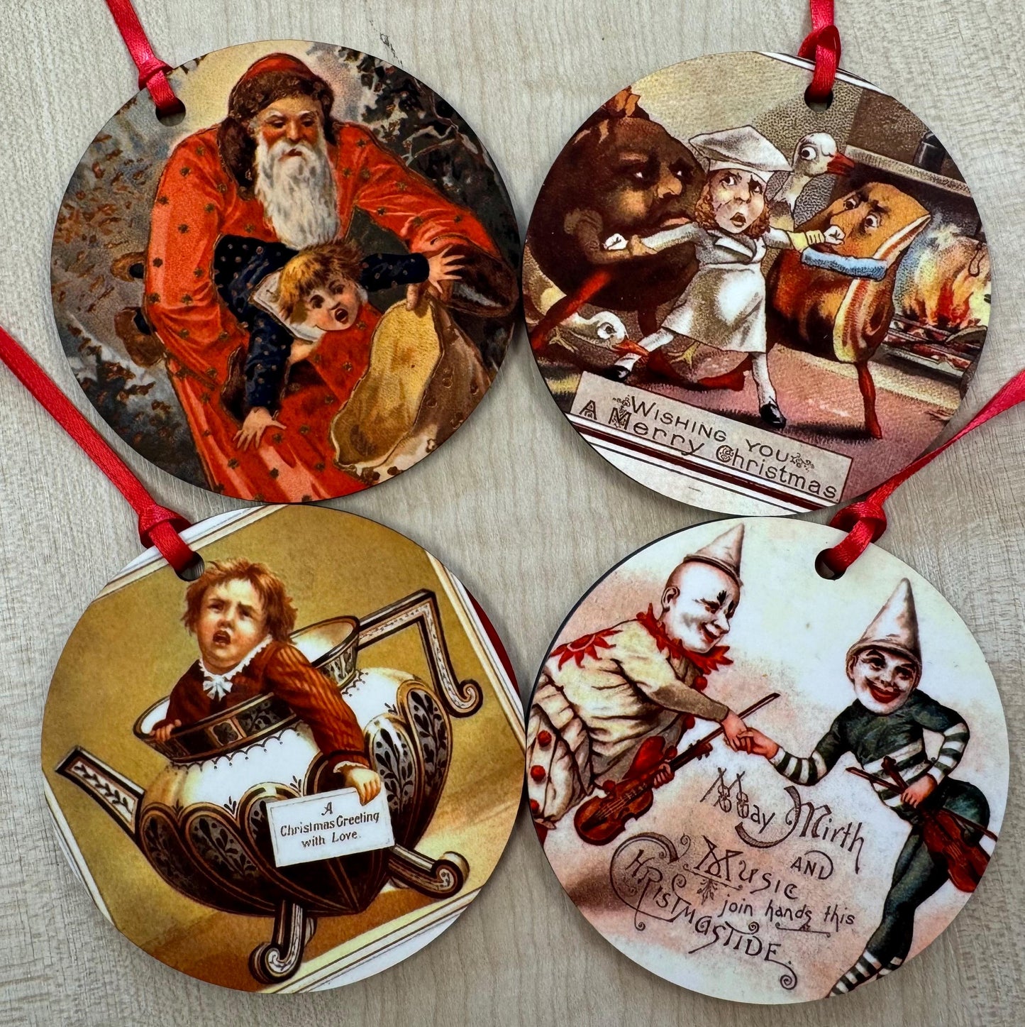 Creepy Vintage Christmas Tree Decorations (set 2) - Double sided