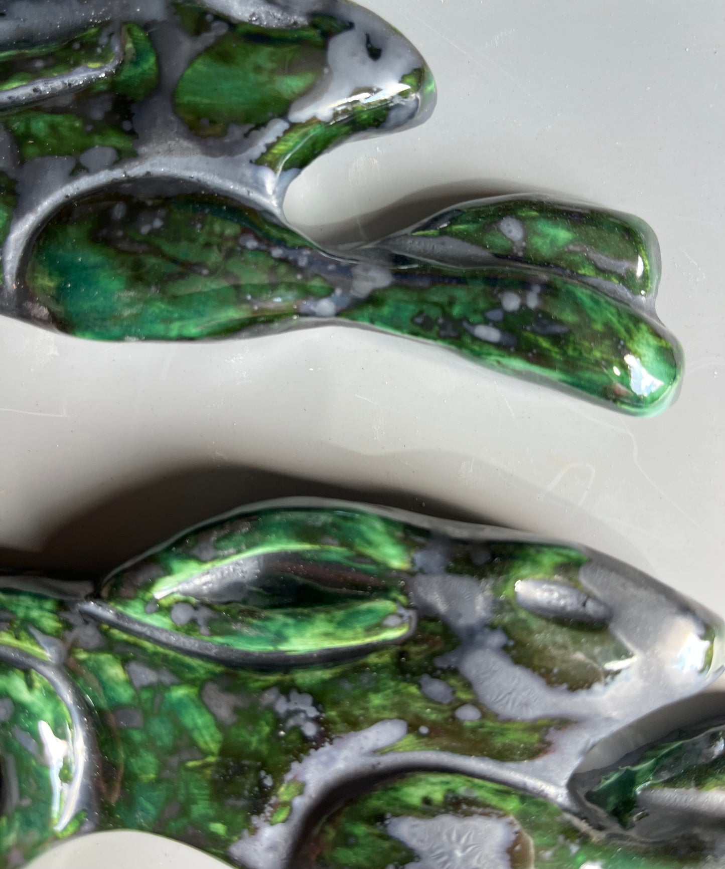 Large Leaping Hare Wall Plaque with Green metallic oxide glaze