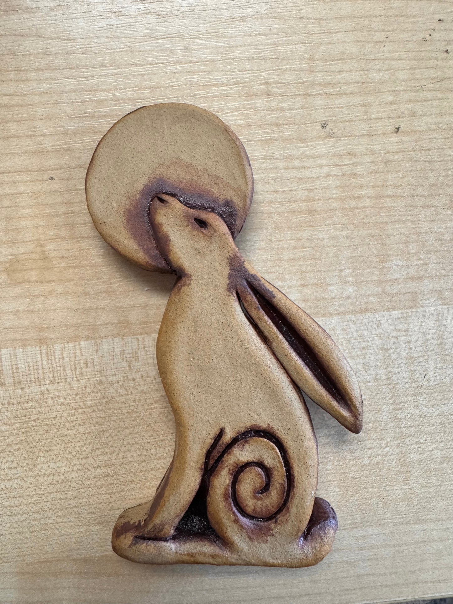 Stoneware Moon Gazing Hare Wall Plaque with oxides