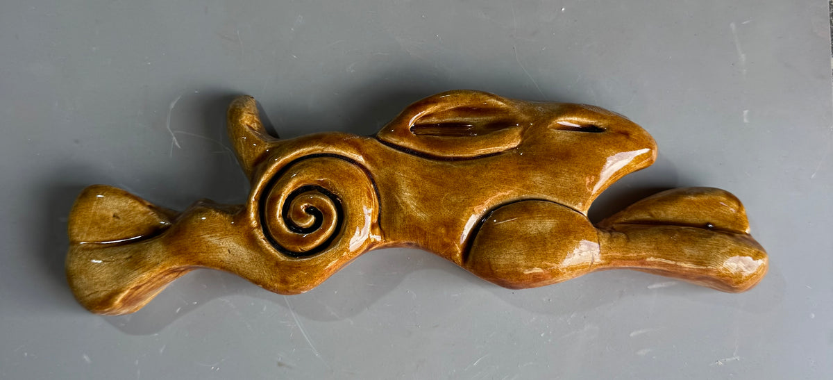 Large Leaping Hare Wall Plaque Brown