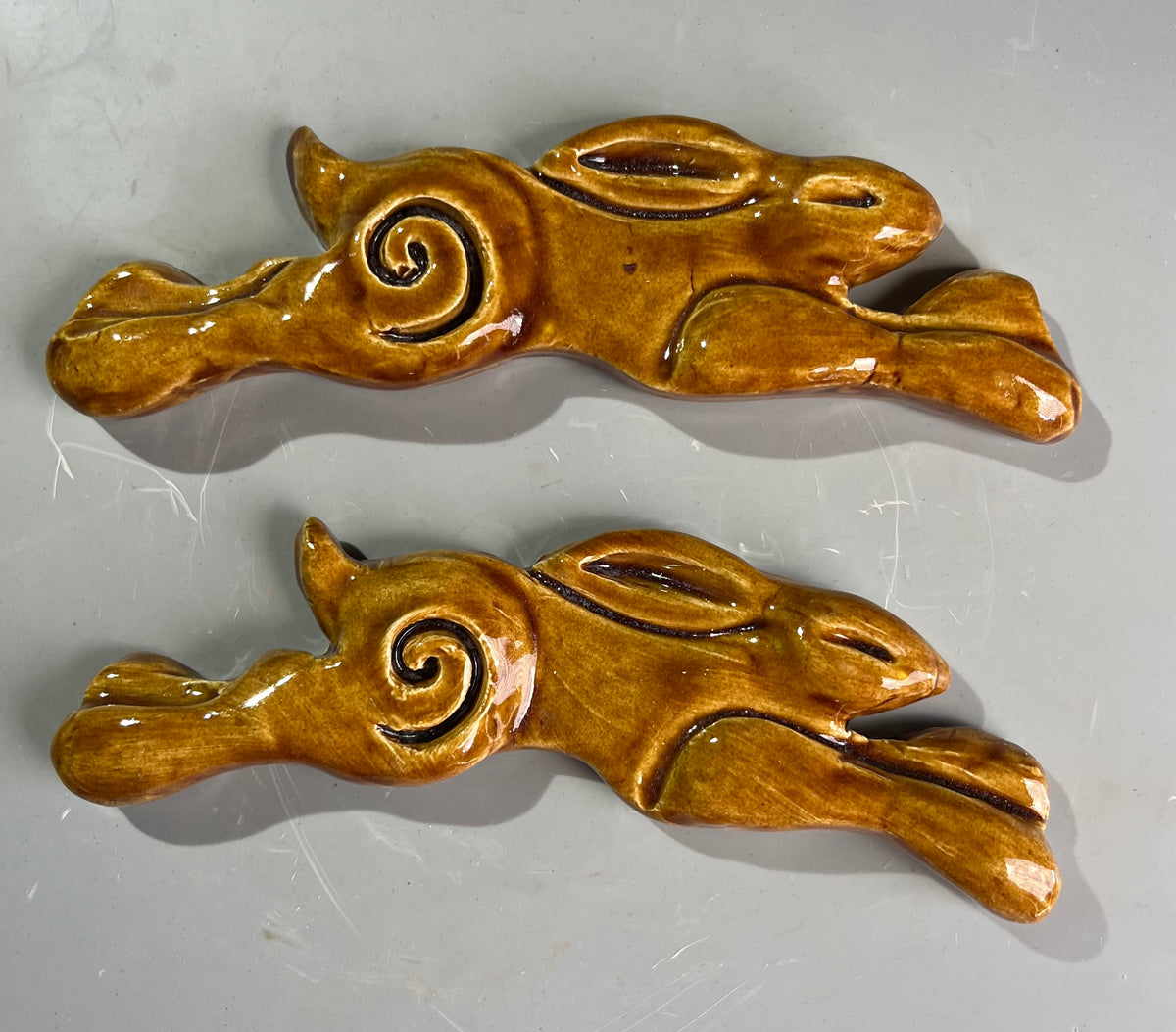 Small Leaping Hare Wall Plaque Brown
