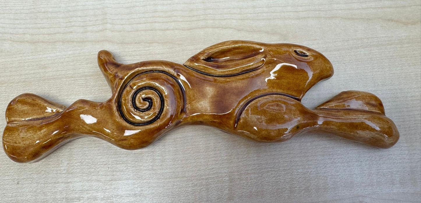 Large Leaping Hare Wall Plaque Brown
