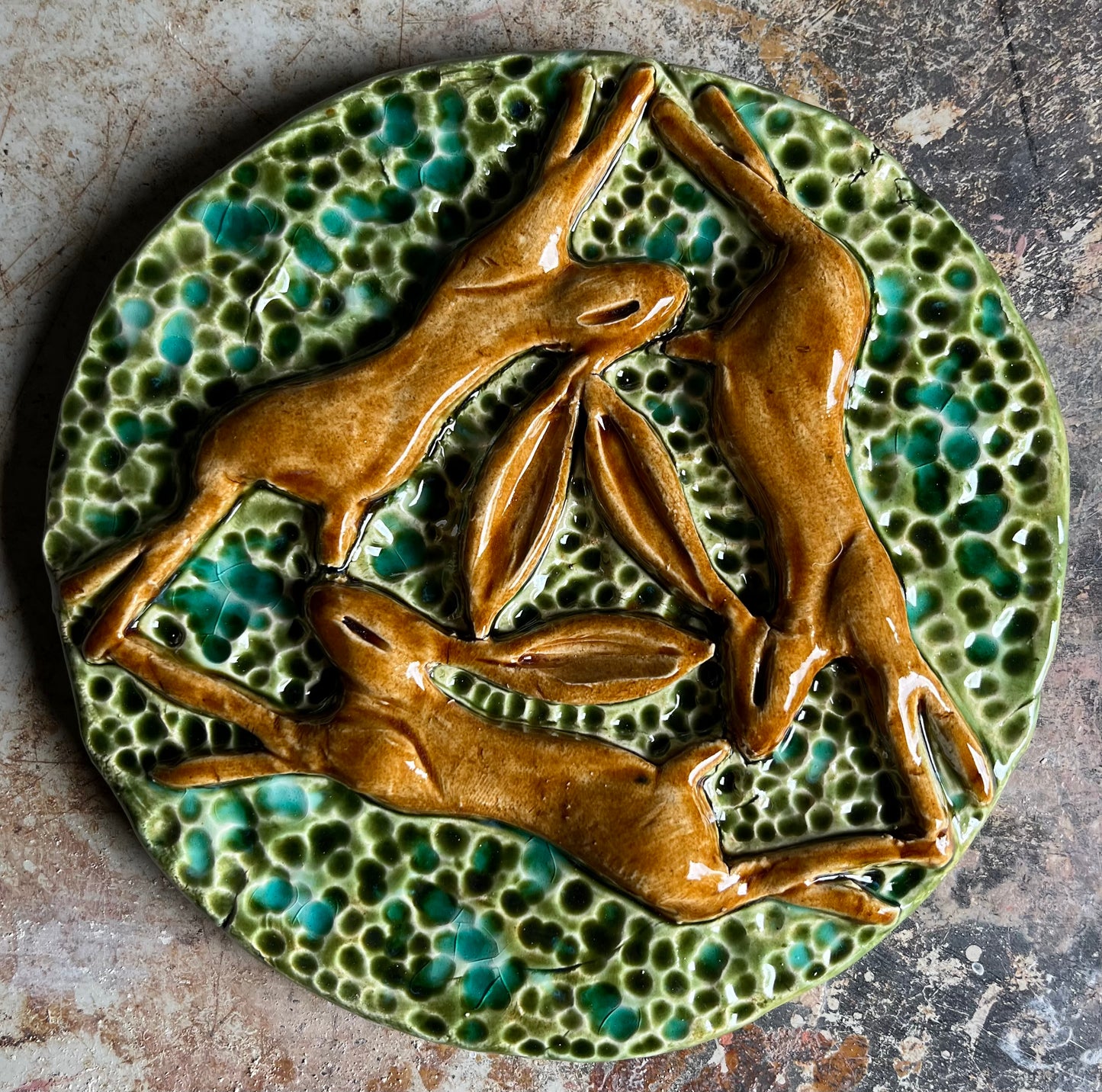 Triple Leaping Hare Wall Plaque