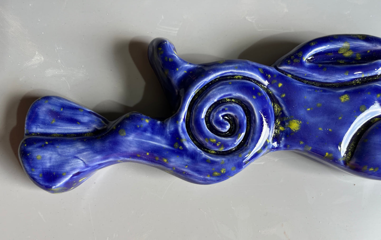 Large Leaping Hare Wall Plaque with blue starry glaze
