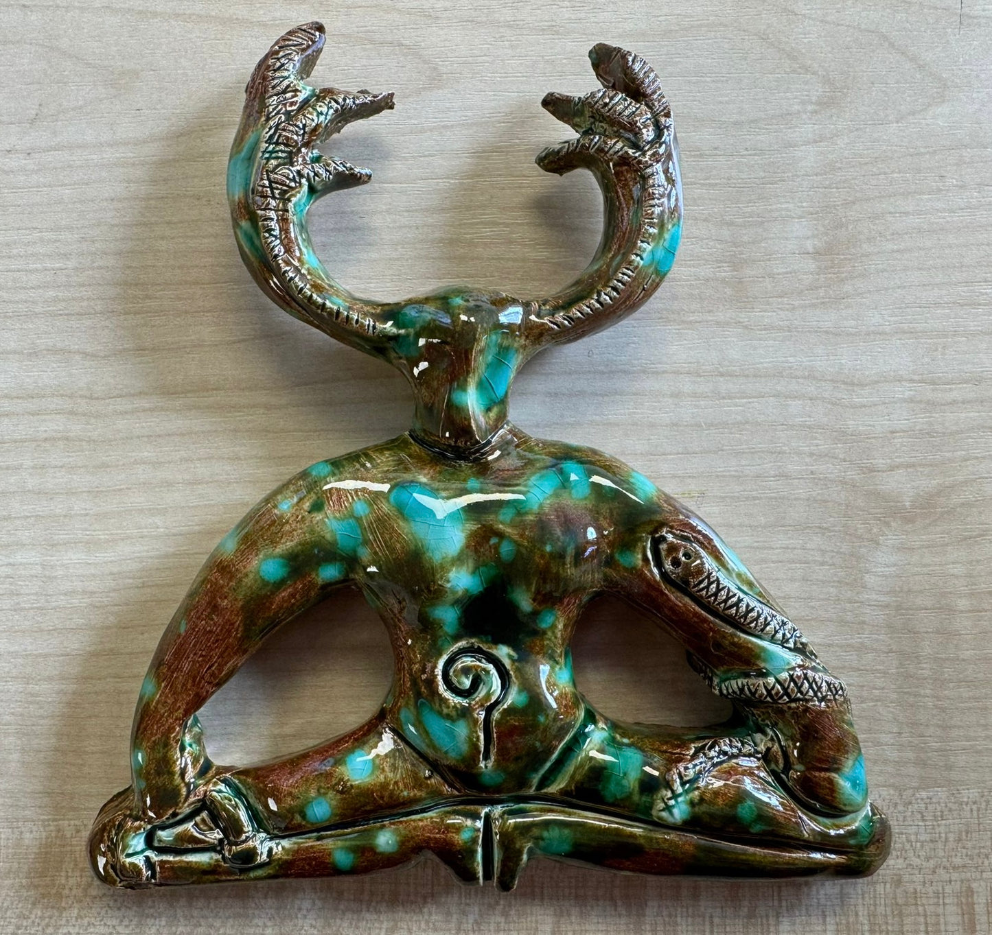 Horned God Wall Plaque -forest glaze