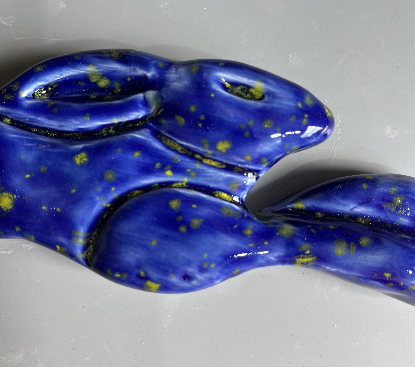 Large Leaping Hare Wall Plaque with blue starry glaze