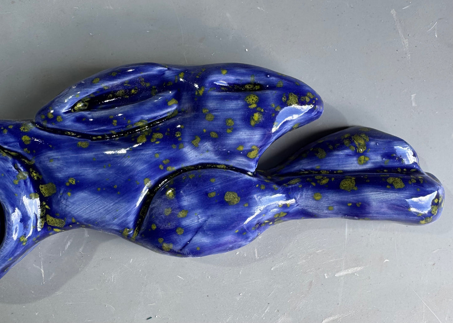Large Leaping Hare Wall Plaque with blue starry glaze