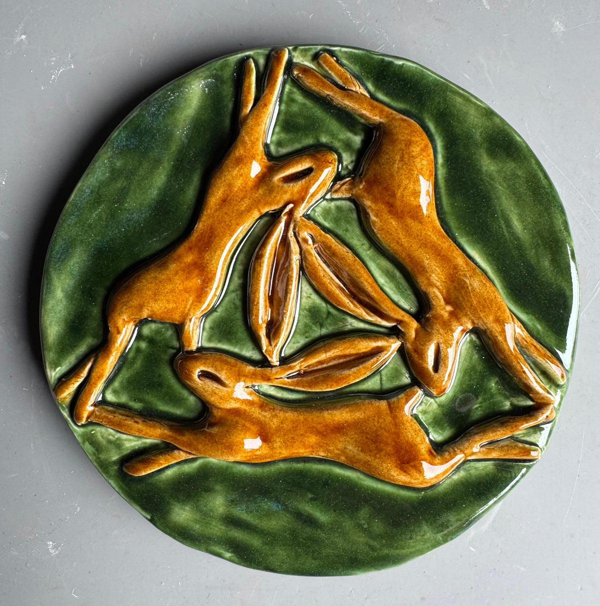 Triple Leaping Hare Wall Plaque