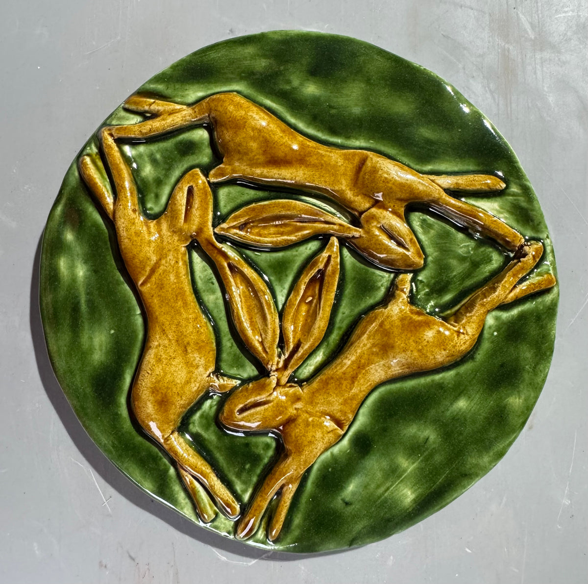 Triple Leaping Hare Wall Plaque