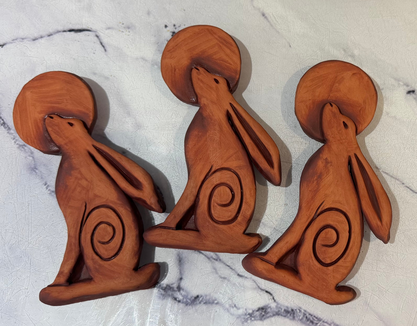 Terracotta Moon Gazing Hare Wall Plaque with oxides