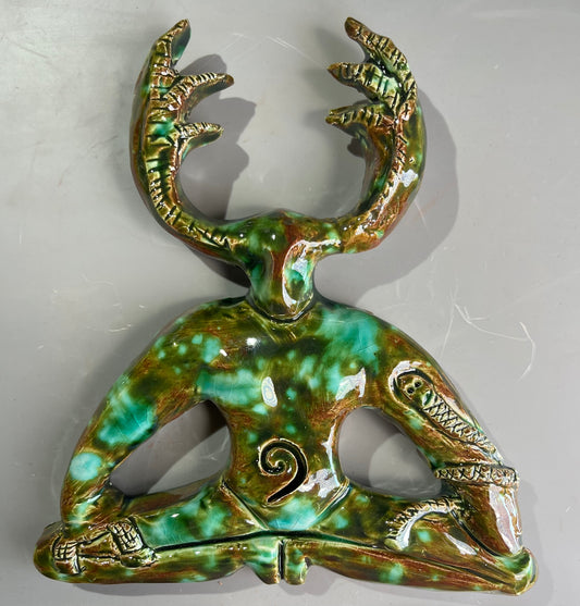 Horned God Wall Plaque -forest glaze