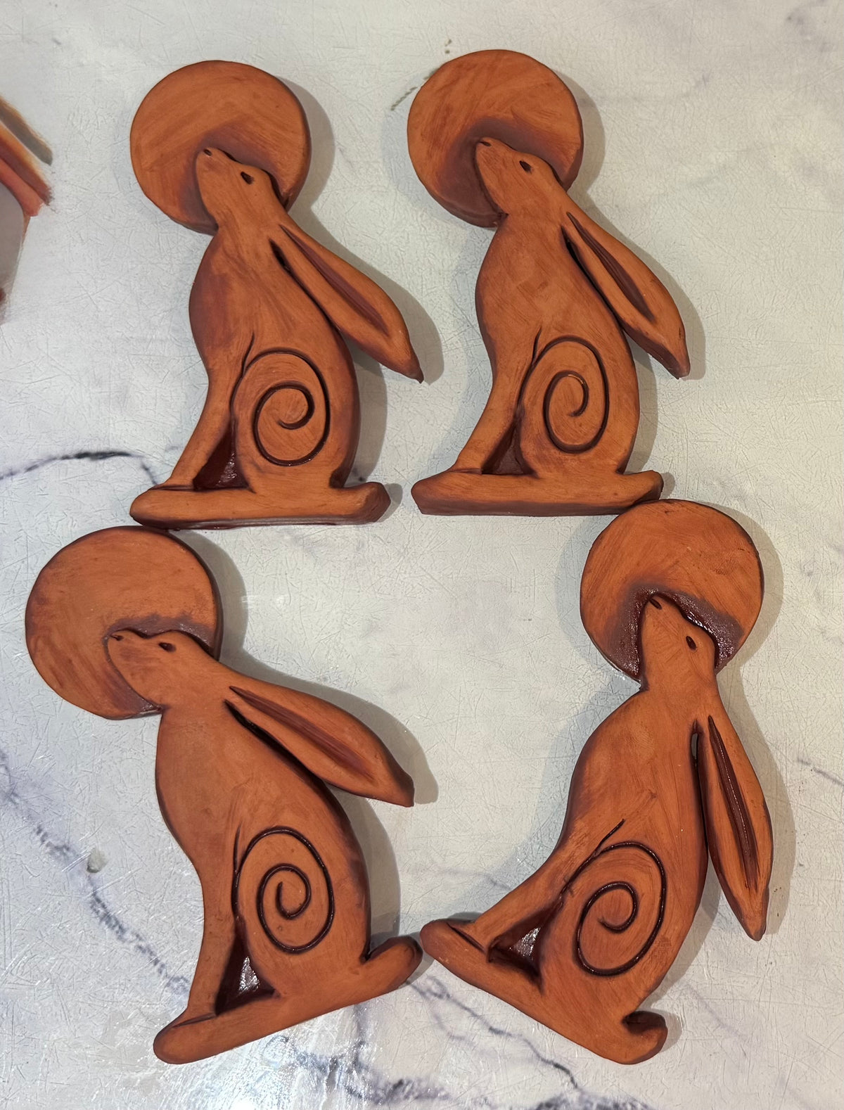 Terracotta Moon Gazing Hare Wall Plaque with oxides