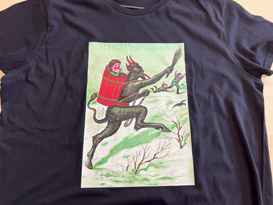 LADIES T Shirt - Krampus (child in barrel)