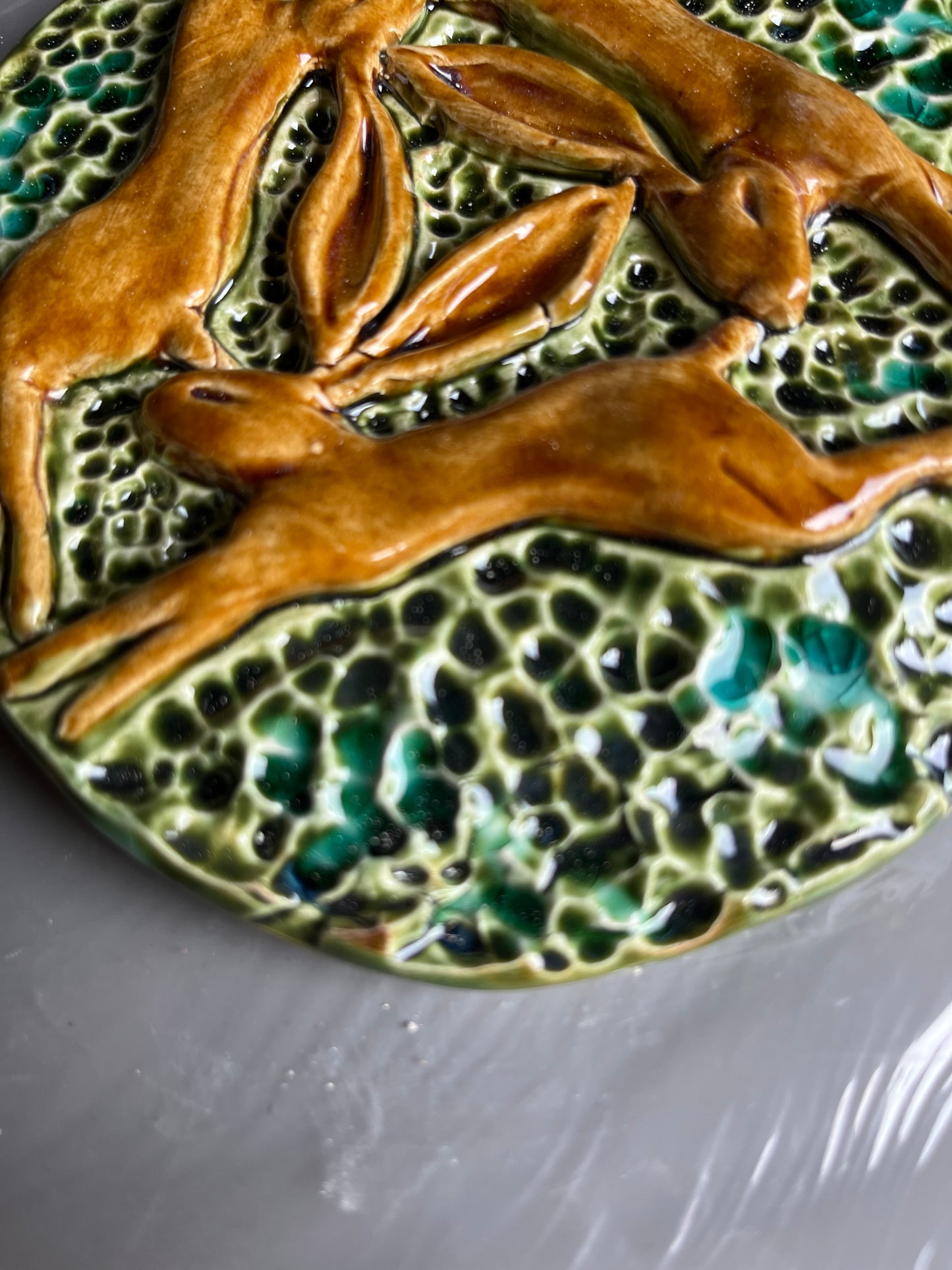 Triple Leaping Hare Wall Plaque second