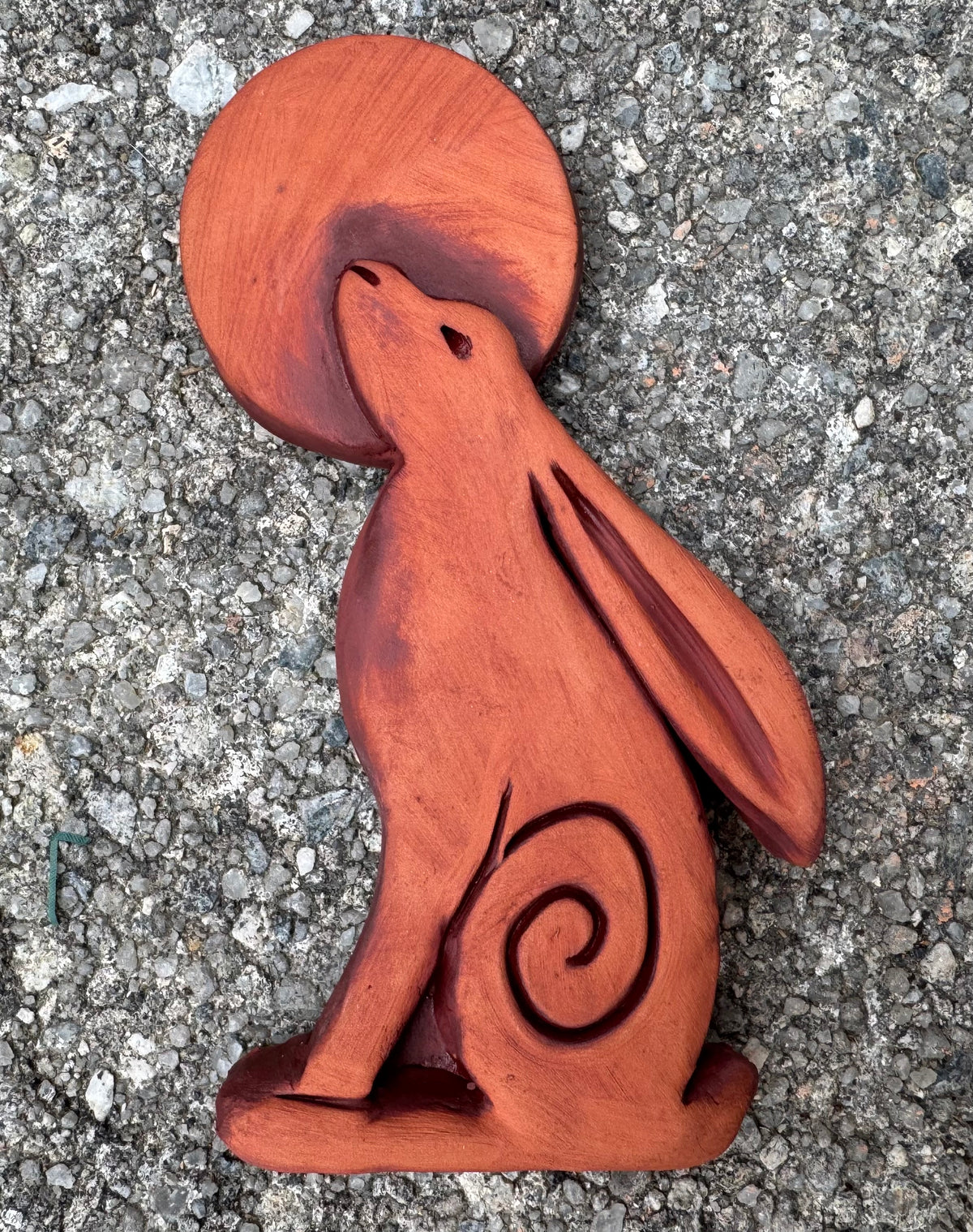 Terracotta Moon Gazing Hare Wall Plaque with oxides