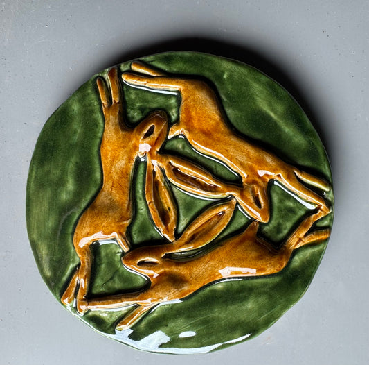 Triple Leaping Hare Wall Plaque