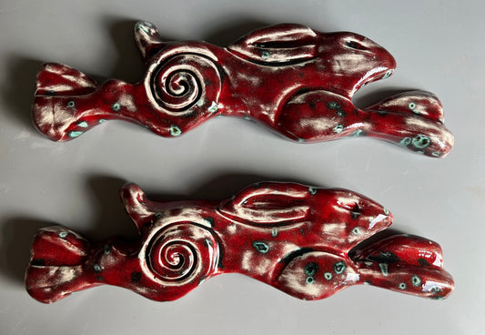 Large Leaping Hare Wall Plaque Solar red glaze