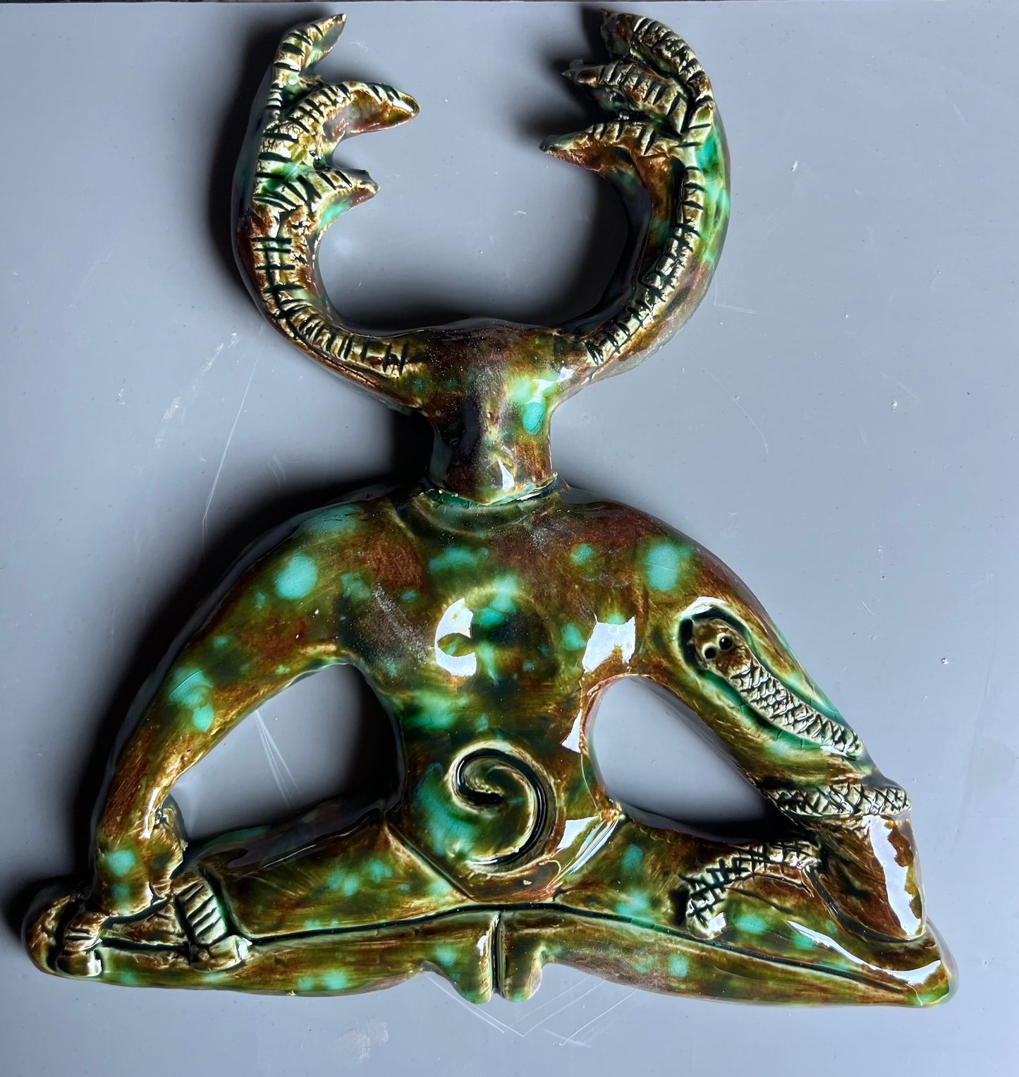 Horned God Wall Plaque -forest glaze