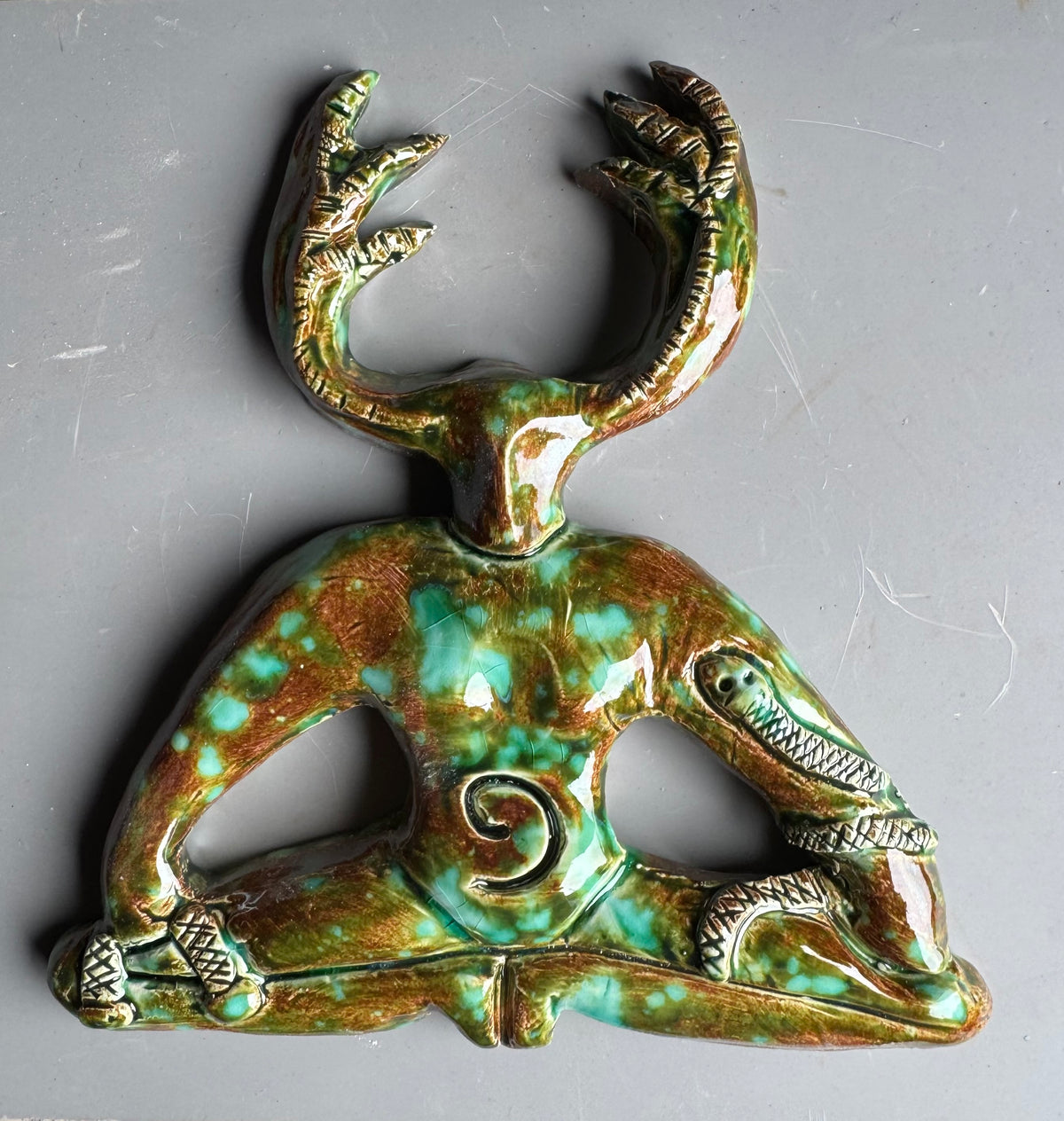 Horned God Wall Plaque -forest glaze