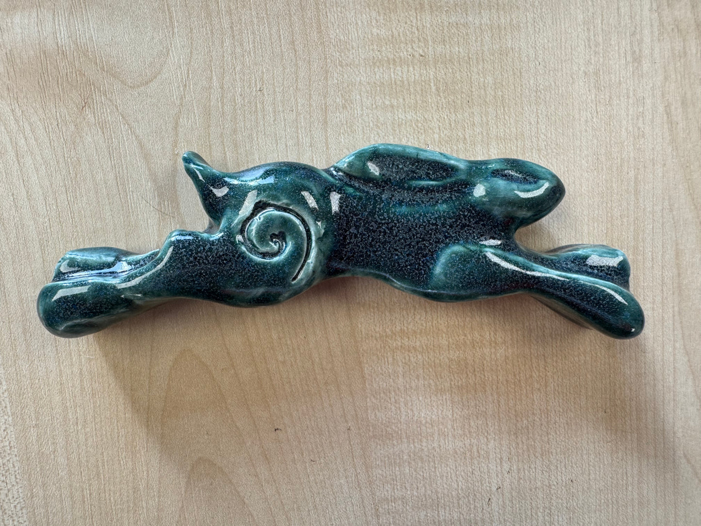 Small Leaping Hare Wall Plaque Blue