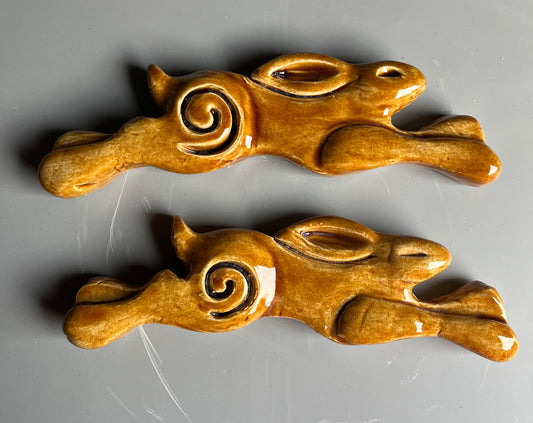 Small Leaping Hare Wall Plaque Brown