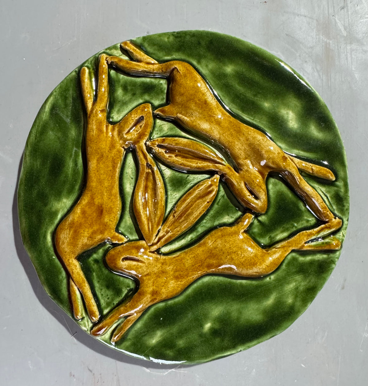 Triple Leaping Hare Wall Plaque