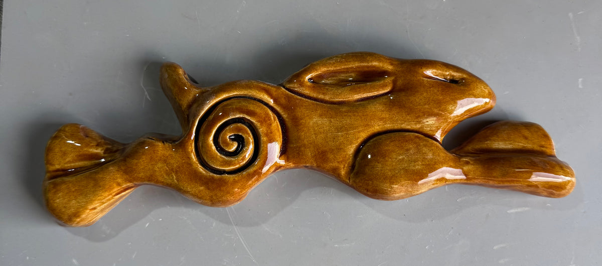 Large Leaping Hare Wall Plaque Brown
