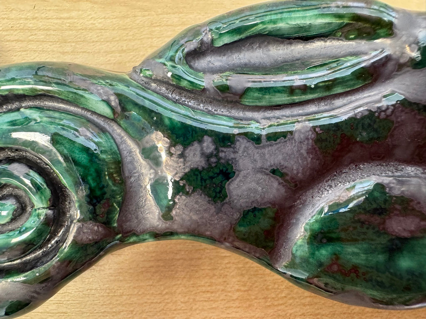 Large Leaping Hare Wall Plaque with Green metallic oxide glaze