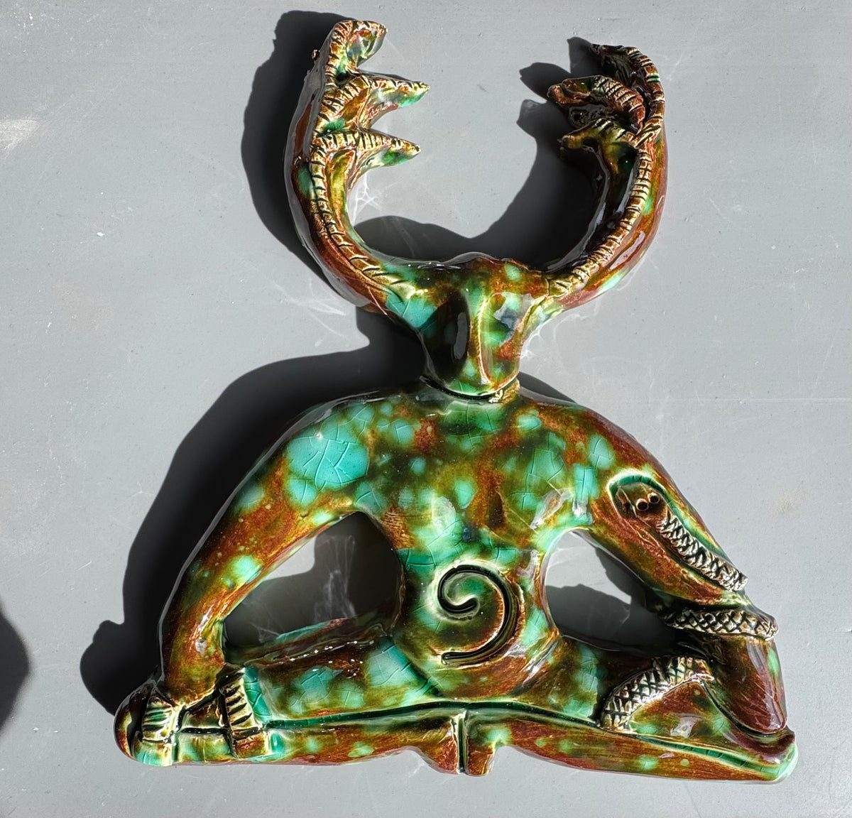 Horned God Wall Plaque -forest glaze