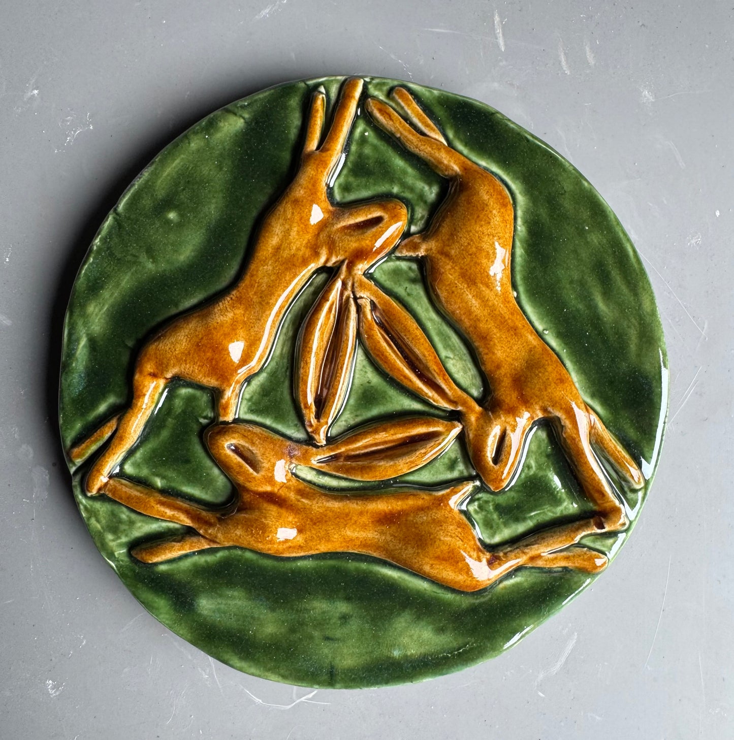 Triple Leaping Hare Wall Plaque