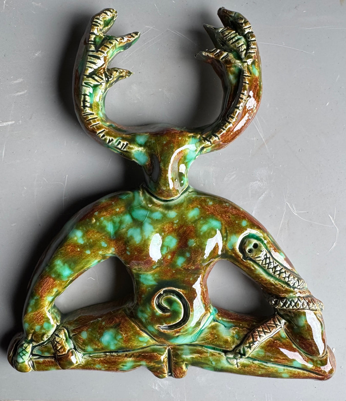 Horned God Wall Plaque -forest glaze