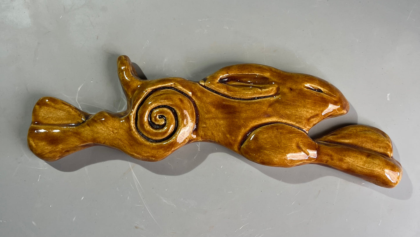 Large Leaping Hare Wall Plaque Brown