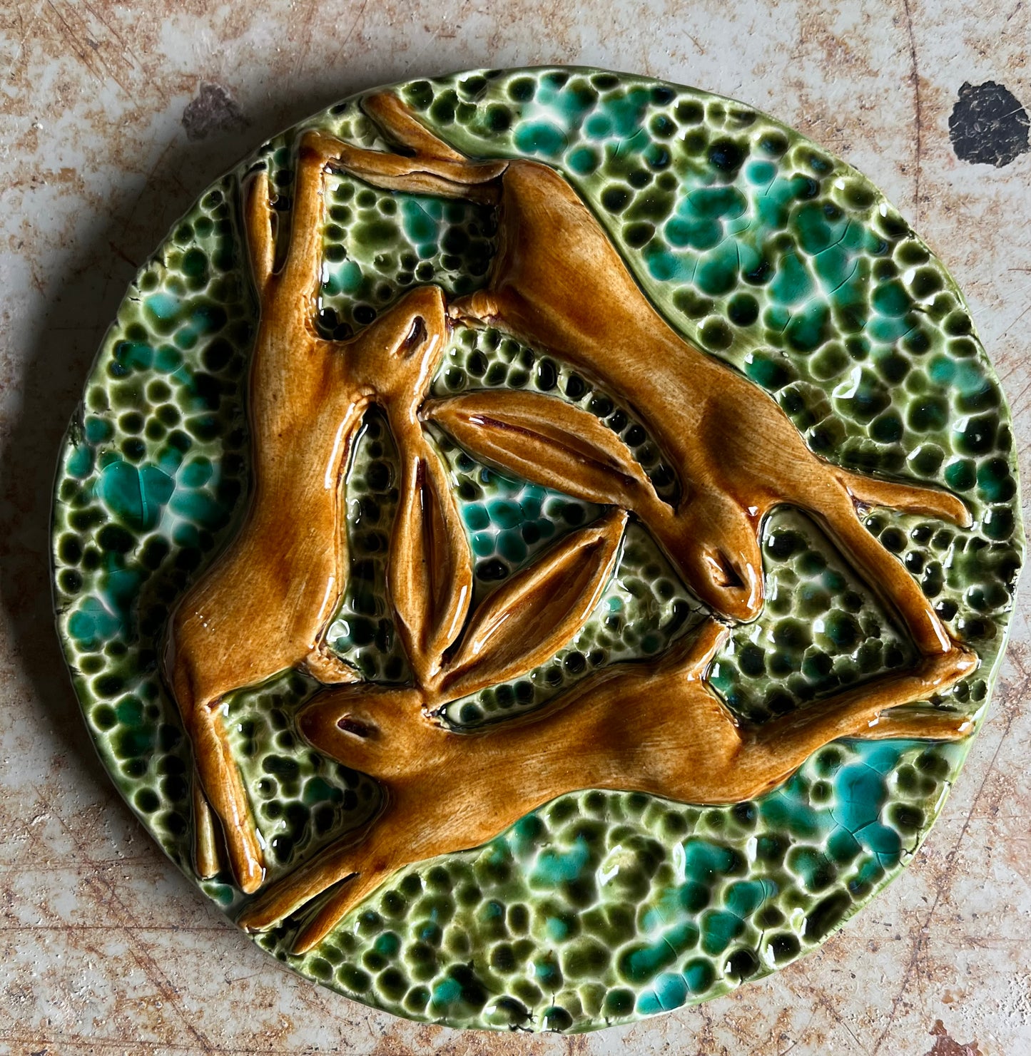 Triple Leaping Hare Wall Plaque