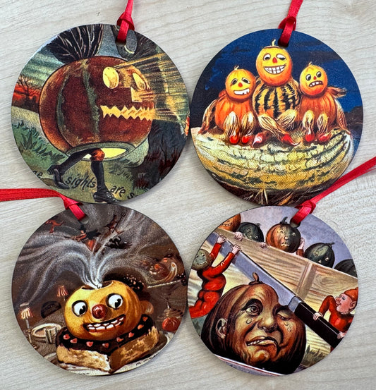 Vintage Pumpkin Tree Decorations (set 2) - double sided